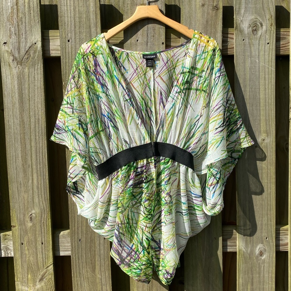 Lane Bryant Belted Kimono Butterfly Top Sheer Multicolor Colorful Grass